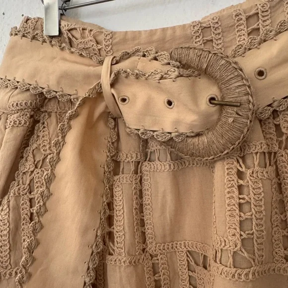 NWOT FARM RIO Sand Crochet Midi Tan Belted Women's Skirt Size S Small - Picture 5 of 13